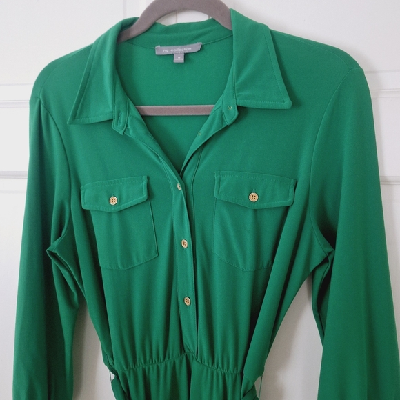 NY Collection kelly green collared long sleeve dress - Picture 3 of 6